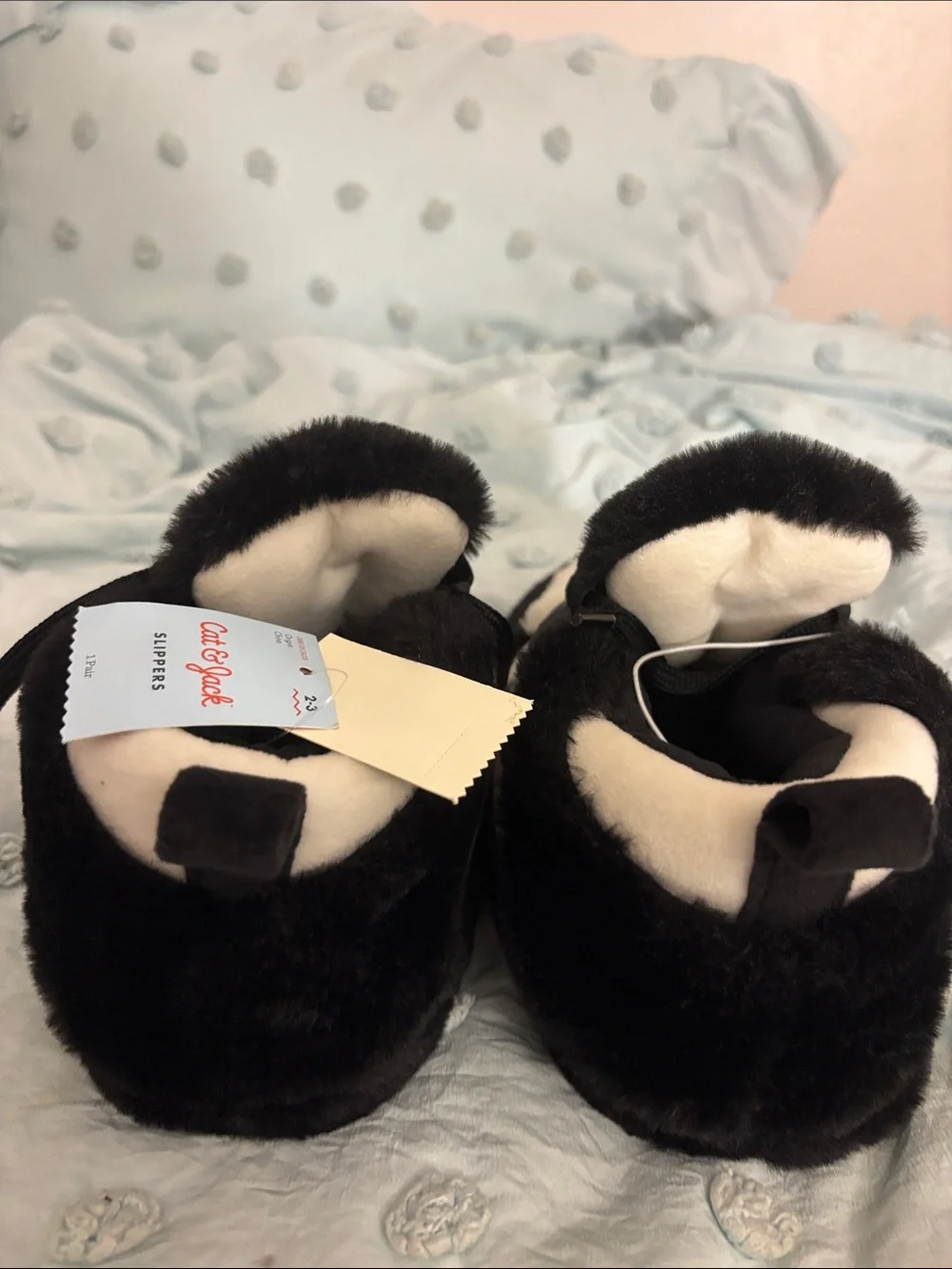 Cat & Jack Black and White Plush Slipper Sneakers